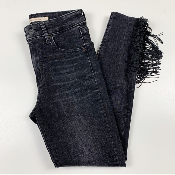 Levi's 721 High Rise Fringe Ankle Grey Slim Skinny Fit Jeans Women's Size 24 - Picture 1 of 9